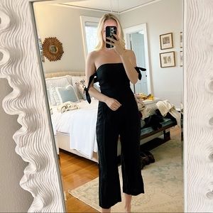 Reformation black linen off shoulder jumpsuit